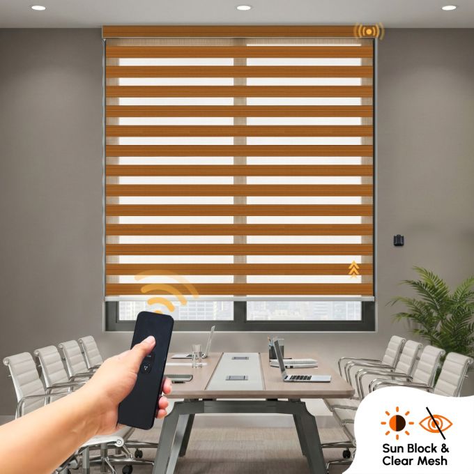 Hippo Zebra Indoor Motorised Roller Blind (Polyester Sunblock Mesh)
