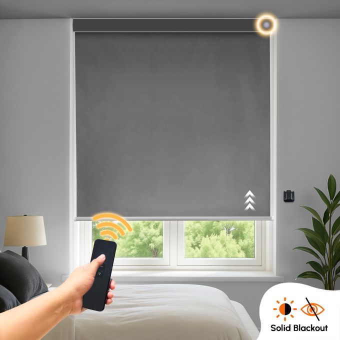 Hippo Blackout Solid Motorised Indoor Roller Blind (Polyester)