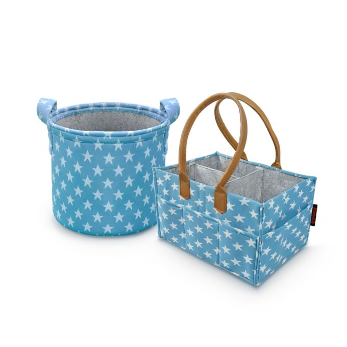 Hippo Everyday Baby Storage Cute Printed Leather Handle Diaper Caddy Bag & Storage Basket Combo